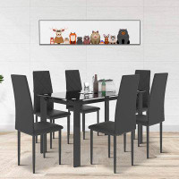 Latitude Run® Modern Minimalist 7 Piece Dining Table Set with 6 Dining Chairs and a Rectangular Dining Table