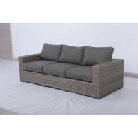 Brayden Studio Kaiser 95" Wide Outdoor Wicker Patio Sofa with Cushions