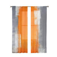 Wrought Studio Semi Sheer Curtains For Living Room,Rod Pocket Voile Drapes Bedroom Decor, Abstract Geometry Art Texute W