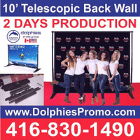 10 x 8ft Telescopic Back Wall Trade Show Wedding Event Back Wall Backdrop Step-n-Repeat Display Stand