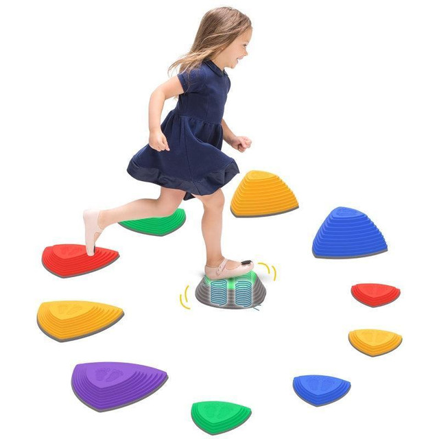 BOUNCING DESIGN 11 PCS STEPPING STONES KIDS WITH NON-SLIP RUBBER, STACKABLE BALANCE RIVER STONES FOR OBSTACLE COURSE SEN in Toys & Games - Image 4