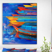 East Urban Home 'Boats and Jetty at Pier in Oil Painting' Oil Painting Print Multi-Piece Image on Wrapped Canvas