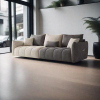 PULOSK 94.46" Beige&Grey Velvet Modular Sofa cushion couch