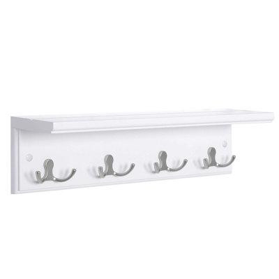 Red Barrel Studio Coat Rack With Shelf, Wall-Mounted Coat Rack, With 4 Metal Dual Hooks, White in Other
