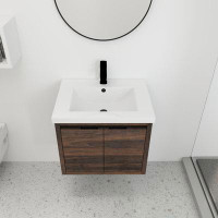 Ebern Designs 6AD0EF6DE6AD439AB8B626C8697D04D4 Dark Walnut 24 In. Floating Bathroom Vanity With Sink