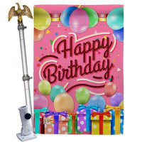 Breeze Decor Celebrate Happy Birthday - Impressions Decorative Aluminum Pole & Bracket House Flag Set HS115133-BO-02