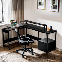 Ebern Designs 65? Black L-Shaped Lift Top Computer Standing Desk with Storage