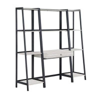 Benjara Api 69 Inch 3 Piece Ladder Desk Set, 1 Drawer, 7 Shelves, Grey, Black