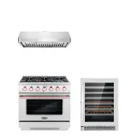 Cosmo Cosmo 3 Piece Kitchen Appliance Package with 36'' Gas Freestanding Range , Under Cabinet Range Hood , and Wine Ref