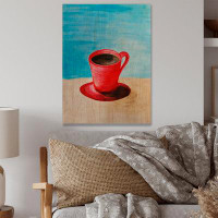 Winston Porter Tasse de café rouge - peinture sur bois sans cadre