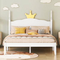 Winston Porter Wood Platform Bed With Crown Shaped Headboard