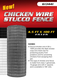 NEW 4.5 FT X 100 FT 2 IN X 2 IN CHICKEN WIRE STUCCO FENCE 613441