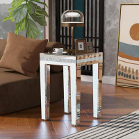 Mercer41 Modern Glass Mirrored End Table with Versatile Design and Adjustable Legs