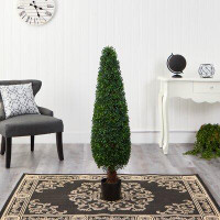 Primrue 5Ft. Boxwood Topiary Artificial Tree UV Resistant (Indoor/Outdoor)