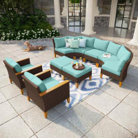 Wildon Home® 9 Piece Wicker Outdoor Patio Furniture Set, Stylish Rattan Sectional Patio Set With Cushions