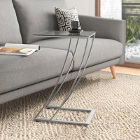 Wade Logan Cannava Accent Table, C-shaped, End, Side, Snack, Living Room, Bedroom, Metal, Tempered Glass