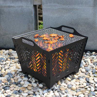 Ebern Designs Obee 16.8" H x 19.3" W Portable Fire Pit with Grill for BBQ , Outdoor Wood Burning Fire Pit