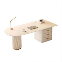 Hokku Designs 70.87"White Hemi-circular Solid Wood Desk,3-drawer