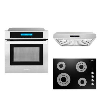 Cosmo 3 Piece Kitchen Package With 30" Electric Cooktop 30" Under Cabinet Range Hood 24" Single Electric Wall Oven in BBQs & Outdoor Cooking
