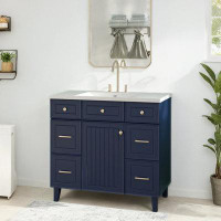 Winston Porter 36" Modern Bathroom Vanity with Wood Cabinet, Integrated Resin Sink, 3 Drawers & Undermount Storage