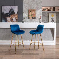 Mercer41 Set of 2 Modern Bar Stools: Velvet Upholstery, Chrome Footrest, Sleek High Chair Design