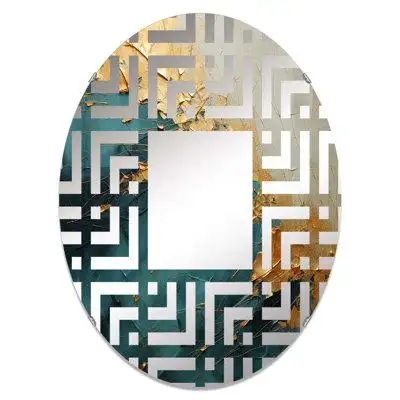 East Urban Home Gold And Blue Paint Fusion II - Maze Decorative Mirror-MIR115864-Oval