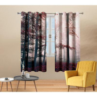 East Urban Home Forest Blackout Curtains Autumn Tree Orange Leaves Foggy Forest Fall Nature Scenery Wood Print Room Deco