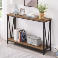 17 Stories 17 Storeys Rustic Sofa Console Table, 2-Tier Industrial Entryway Hallway Table For Living Room, Oak