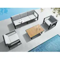 Latitude Run® 4 Pieces Outdoor Five-Seater Conversation Sets With Grey Cushions