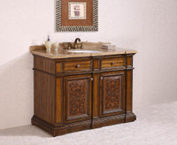 48" Solid Wood Light Walnut Bathroom Vanity with Travertine Marble Top