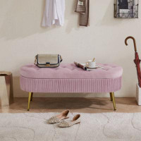 Mercer41 Storage Bench Velvet Suit A Bedroom Soft Mat Tufted Bench Sitting Room Porch Oval Footstool  The Pink