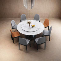 Orren Ellis Italian light luxury sintered stone dining table set with turntable (1 table and 8 style-B chairs)