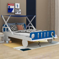 Zoomie Kids Wood Twin Size Car Bed With Ceiling Cloth