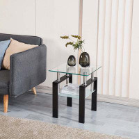 Latitude Run® 2-Piece Clear Tempered Glass Small Table, End Table For Living Room