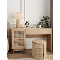 Bay Isle Home™ Rattan Study Desk With 2 Drawers And 1 Storage Cabinet