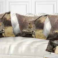 Made in Canada - East Urban Home Leopard Sitting on Tree Trunk African Pillow