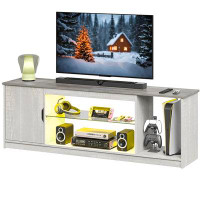 Wade Logan 58''Led Tv Stand For Tvs, Gaming Entertainment Centre For Ps5 With Glass Shelf,Wash White