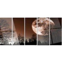 Made in Canada - Design Art 'Red Moon Rise Over Dark Trees' Photograph Multi-Piece Image on Metal