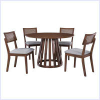 Red Barrel Studio 5-Piece Retro Dining Set With 1 Round Dining Table And 4 Upholstered Chairs