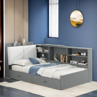 Latitude Run® Taiden Bookcase Bed with Storage Shelves, A Rotatable Board and Two Drawers
