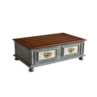 Hillock Home Coffee Table European Pastoral Hand-Painted Art Retro Living Room Coffee Table Mediterranean Style Coffee T