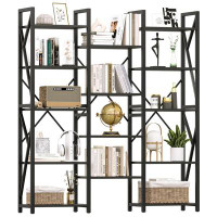 Ebern Designs Triple 5 Tier Bookshelf, Tall Bookcases With 14 Open Display Shelves