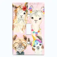 WorldAcc Metal Light Switch Plate Outlet Cover (Llama Party Pink  - Single Toggle)