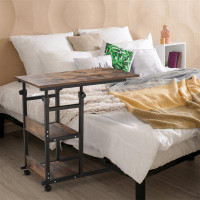 BESTCOSTY Industrial C-shaped Mobile Rolling Sofa Side Table