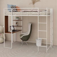Mason & Marbles Akimos Twin Metal Loft Bed with Shelves and Desk