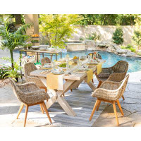 Buyers Choice Teak  Clambake Dining Table And 6 Rattan Lounge Chair Set