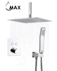 Ceiling Thermostatic Square Shower System Two Functions With Valve Chrome Finish