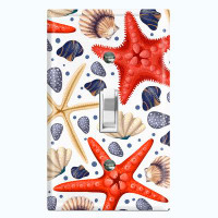 WorldAcc Metal Light Switch Plate Outlet Cover (Star Fish Beach Clam Shells Sand Beige  - Single Toggle)