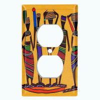 WorldAcc Metal Light Switch Plate Outlet Cover (Native African Culture Women Orange - Single Duplex)