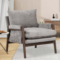 Latitude Run® Mid-Century Modern Velvet Accent Chair,Leisure Chair with Solid Wood